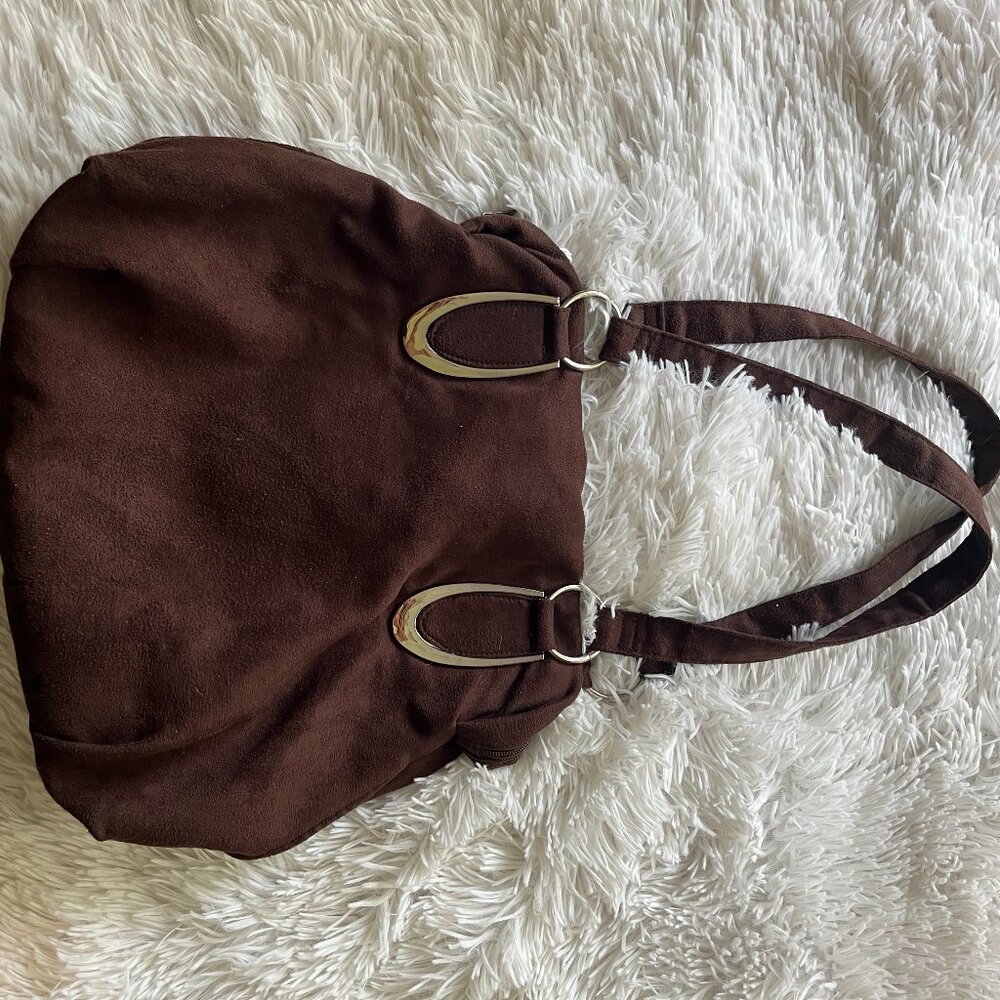 Vintage Y2K Ardène Brown Suede Shoulder Bag – Early 2000s Tote Purse